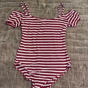 Maroon and white UO bodysuit